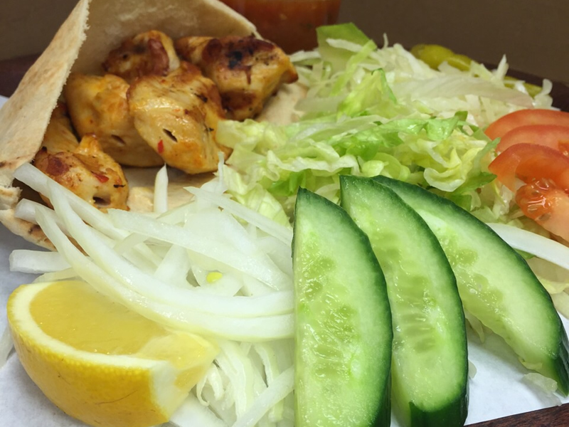 Chicken kebab with salad